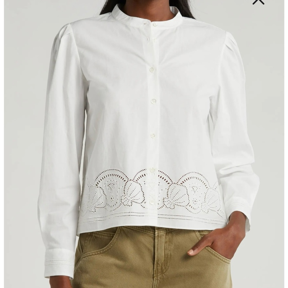 White Eyelet Detail Women's Top